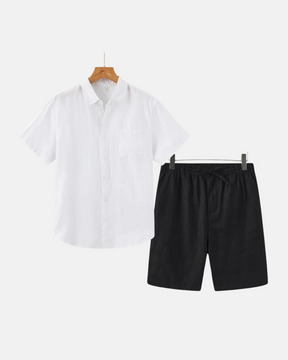 Conjunto Outfit Camiseta e Bermuda Masculino Linho